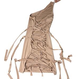 NWT Shein SXY Lace Up One Shoulder Bodycon Dress Fairy Grunge Beige Size 3XL